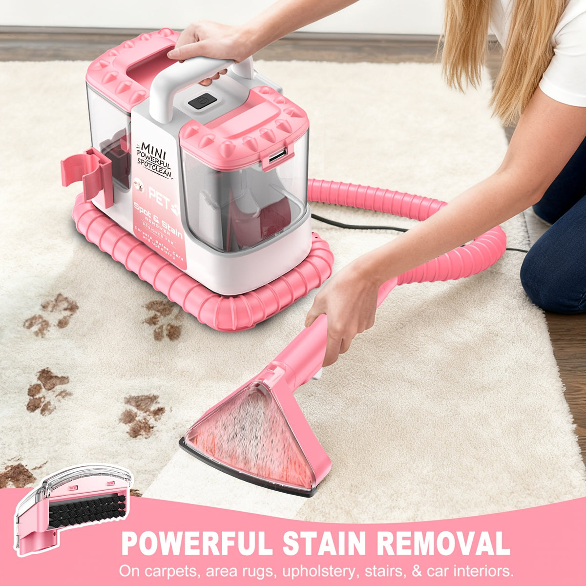 Portable Carpet Spot Cleaner And Pet Stain Remover, 25Kpa Powerful Suction with Versatile Tools for Upholstery, Couches, Car And Auto Detailer