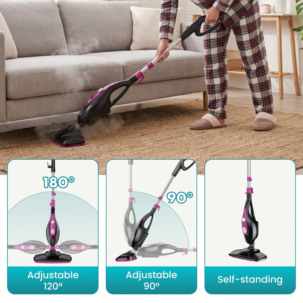 10in1 Steam Mop, 1550W Detachable Handheld Floor Cleaner with 16ft Power Cord 2 Washable Pads for Hardwood Tile Carpet and More