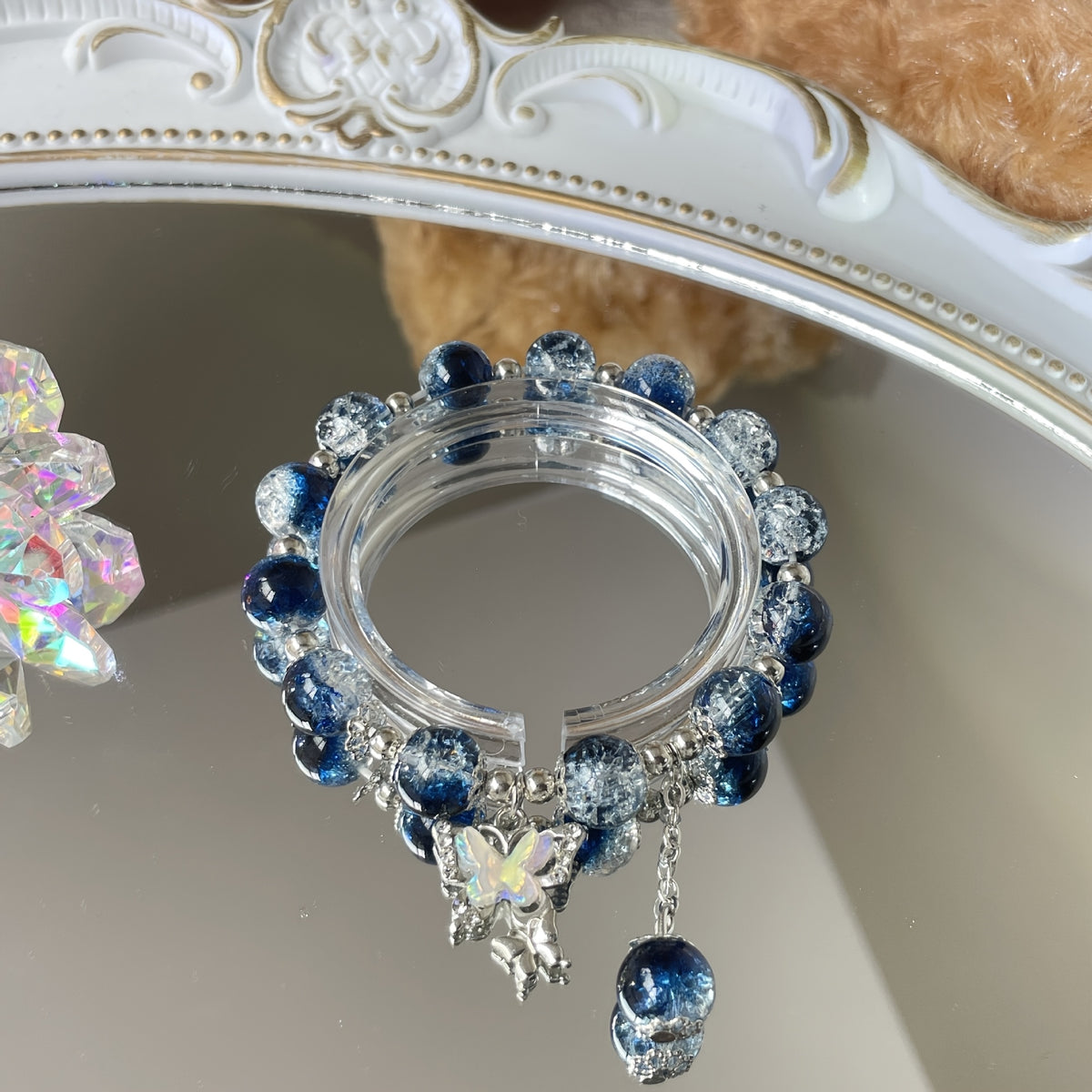 1pc Fashionable Elegant Exquisite Girly Style Double Butterfly Glass Bead Bracelet, Suitable for Spring Summer Wear And Gift