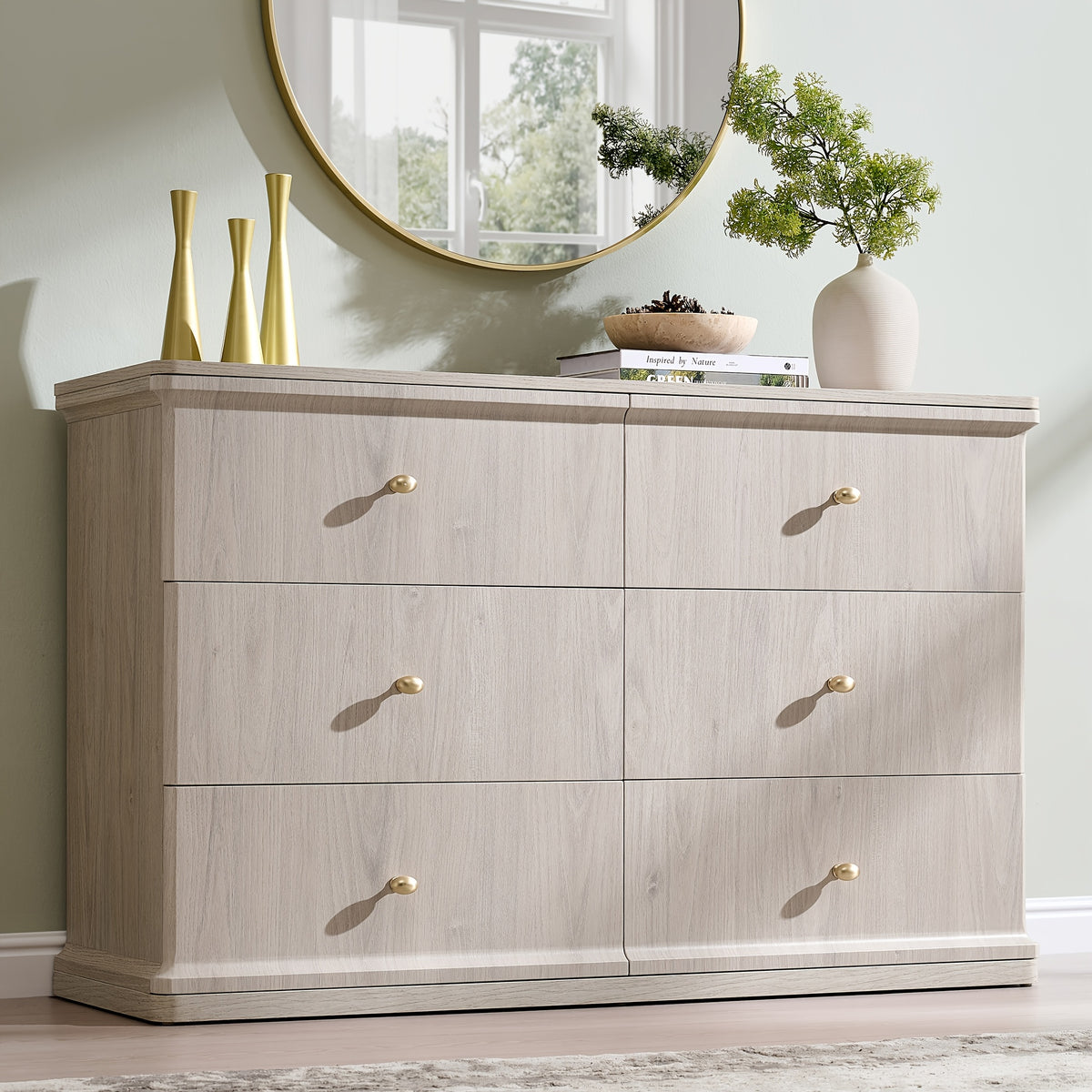 Modern Chest Of Drawer for Bedroom, Wood Dressers with Curved Waterfall Edge, Metal Handle