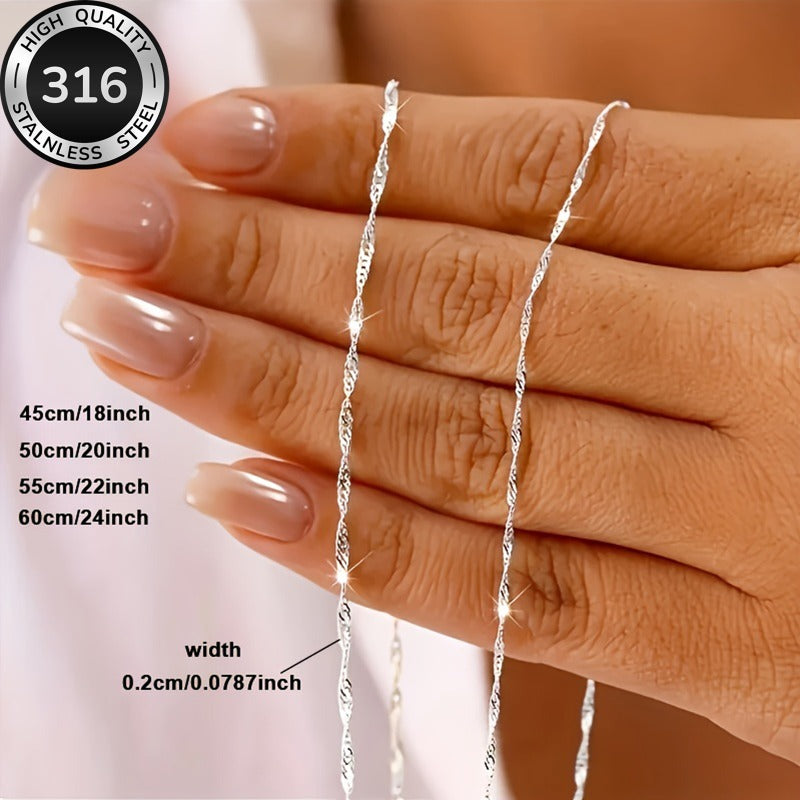 Women's & Unisex Stainless Steel Wave Necklace - Elegant Double/Multi-Layer Chain Jewelry Suitable for Weddings, Parties, Daily Wear - Durable Year-Round Luxury Gift for Christmas, Special Occasions - Wedding Accessory &