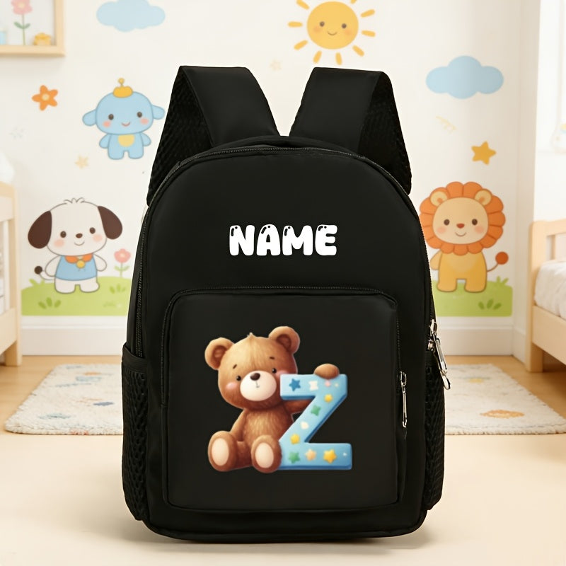 Back-to-School Season Personalized Fashion Mini Casual Backpack, Customizable with Your Name, Text, or Lucky Number, Featuring a 26-Letter Bear Print Design. Stylish and Simple, Lightweight and Multifunctional, Easy to Carry. Adjustable Shoulder