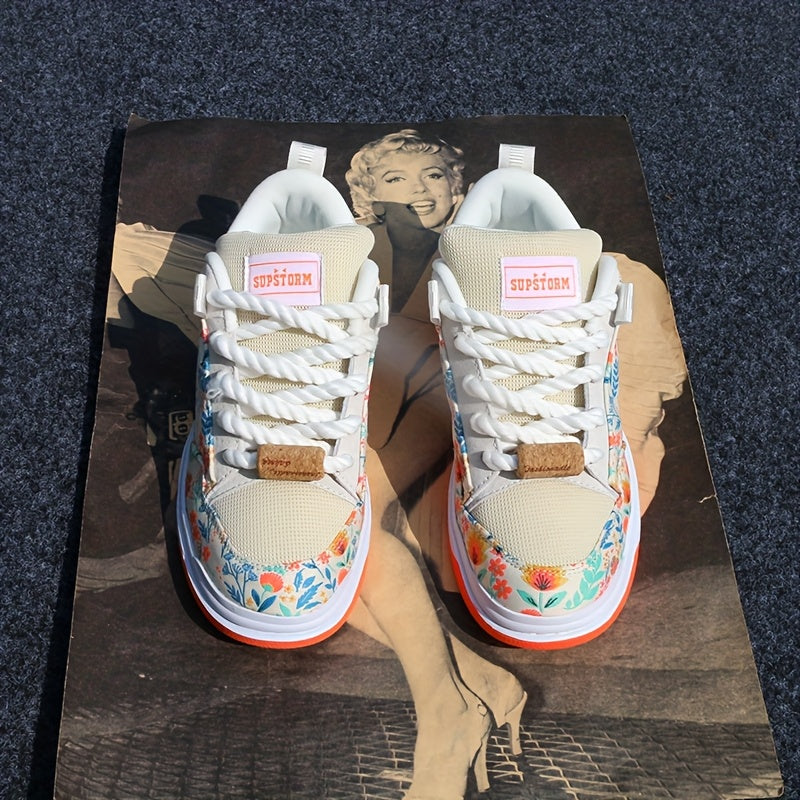 [Sneakers] Fashionable New White Print Loafers, Plus Size Trendy Men'S Skate Shoes, Versatile Athletic Casual Shoes, Wear-Resistant And Slip-Proof