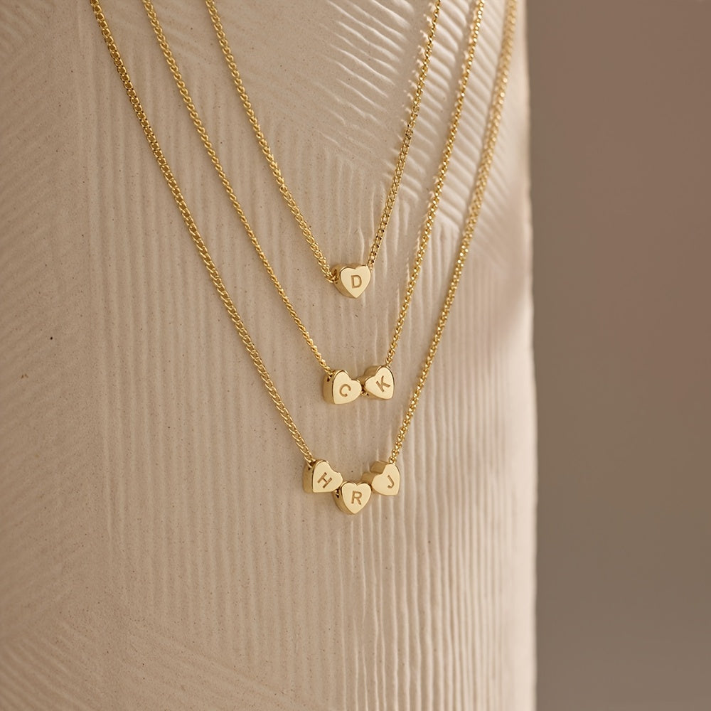 Custom Heart Letter Stainless Steel Necklace Personalized Multi-Letter Pendant, Any Letter Combination, Waterproof & Rustproof for Daily & Formal Wear, Gift for Friend, Wife, Mother'S Day Jewelry, DIY Minimalist Birthday & Holiday Celebration