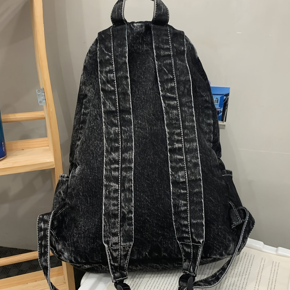 Fashion Solid Color Adjustable Strap Zipper Closure Backpack for Men, Casual Vintage Daily Commute Large Capacity Lightweight Washed Canvas Backpack, 1pc
