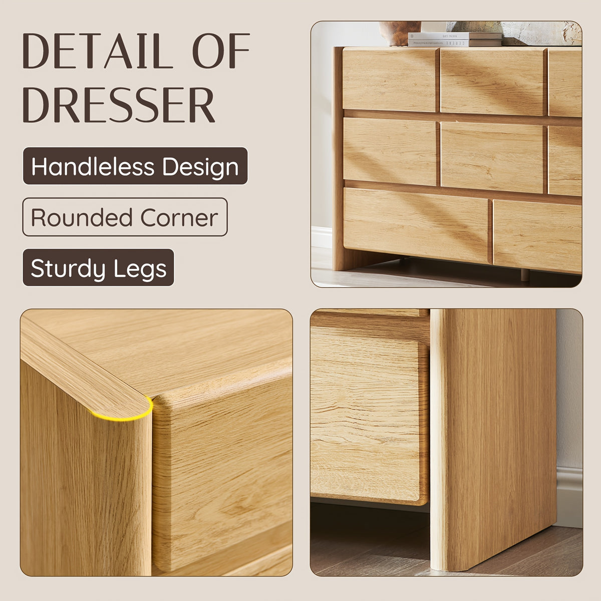 Modern 8-Drawer Dresser Suitable for Bedroom & Living Room - 55" Wide Solid Frame MDF Chest of Drawers with Wood, Rounded Corners, Ample Storage, Assembly Required (Space-Saving for Narrow Rooms)