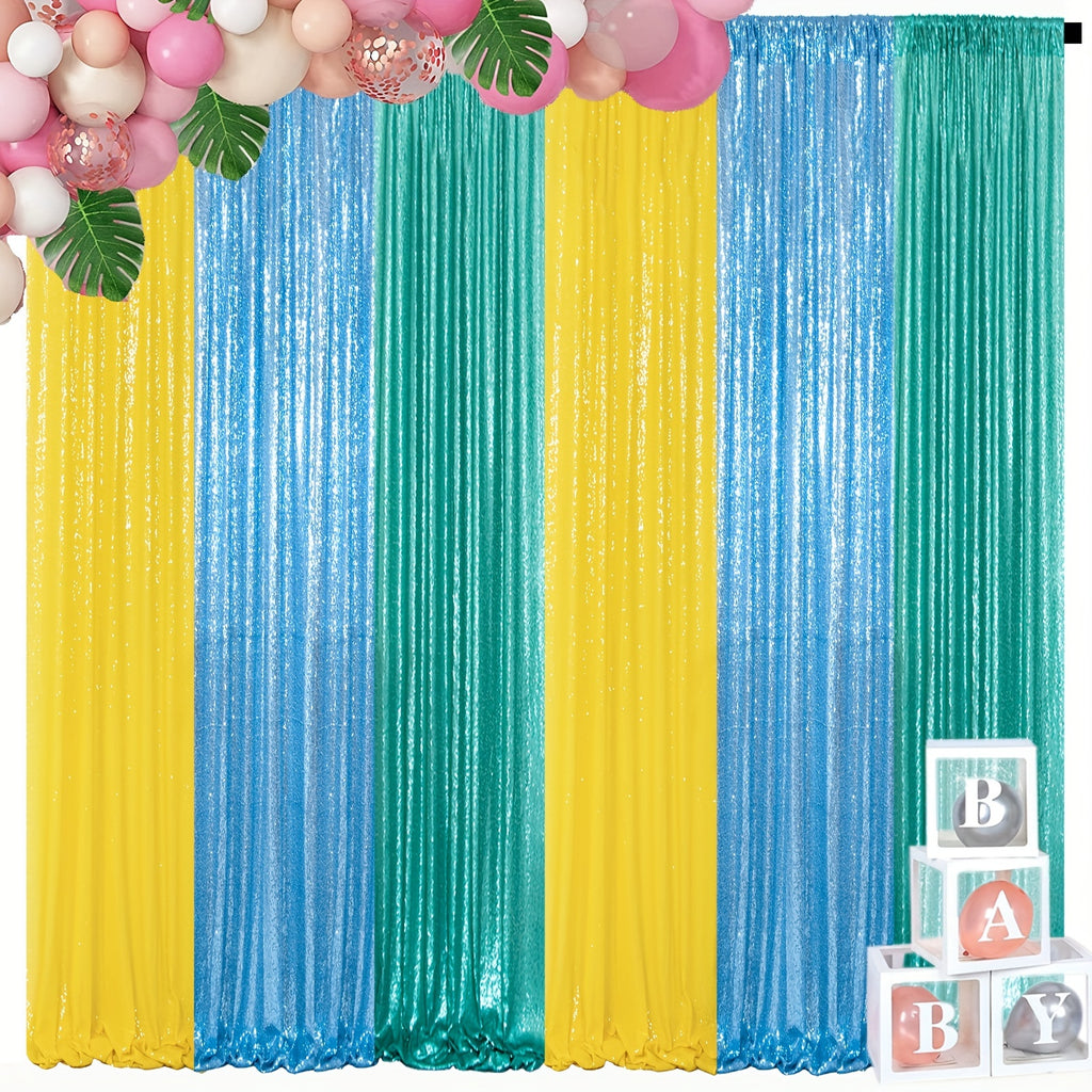 Outdoor Curtains Multi-Use Shimmer Fabric Backdrop Total 12Ft X 7Ft (6pcs 2Ft X 7Ft) for Garden Ceremony Wedding Summer Party Red Orange Yellow Glitter Drapes for Outdoor Tea Party Glam Outdoor Additions