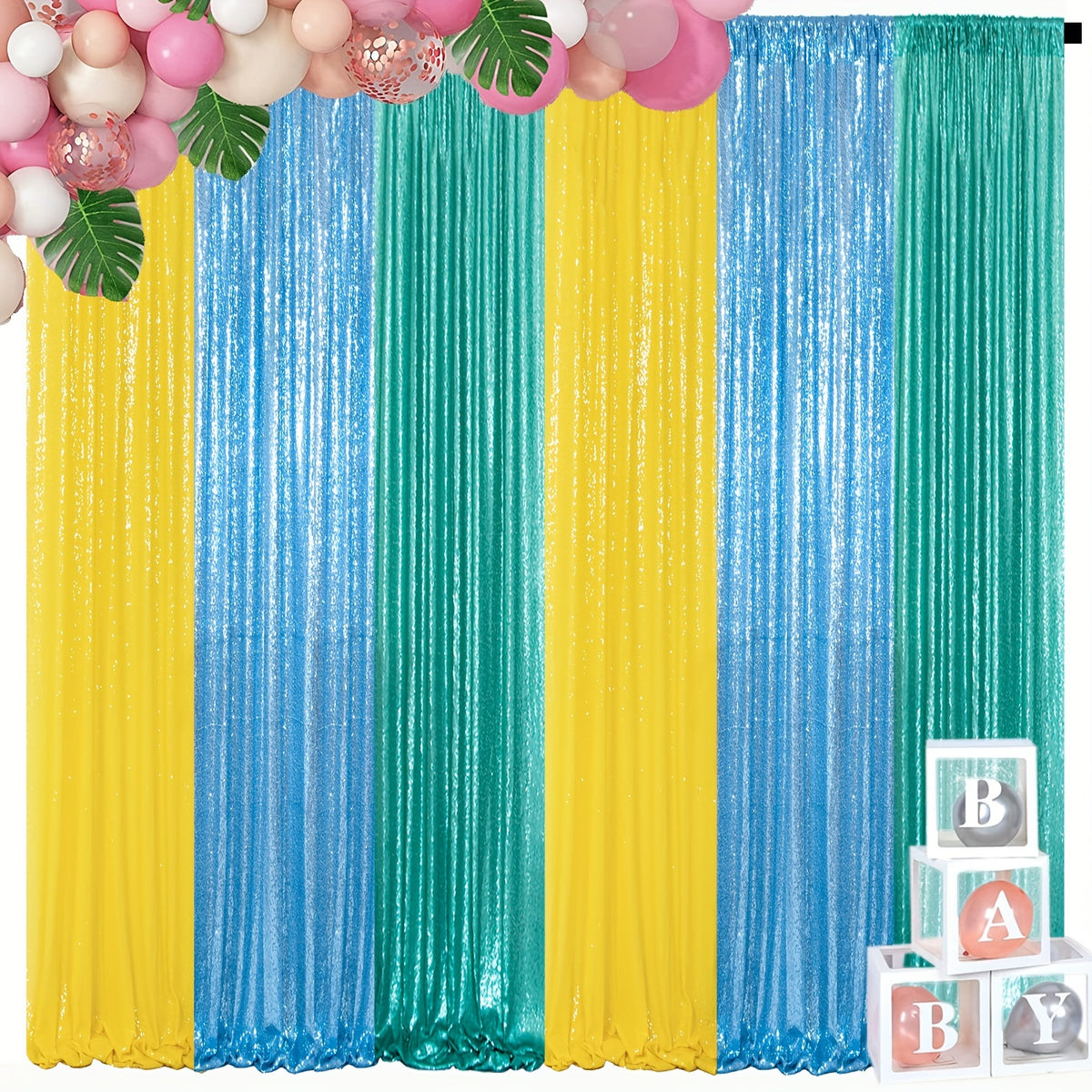 Outdoor Curtains Multi-Use Shimmer Fabric Backdrop Total 12Ft X 7Ft (6pcs 2Ft X 7Ft) for Garden Ceremony Wedding Summer Party Red Orange Yellow Glitter Drapes for Outdoor Tea Party Glam Outdoor Additions