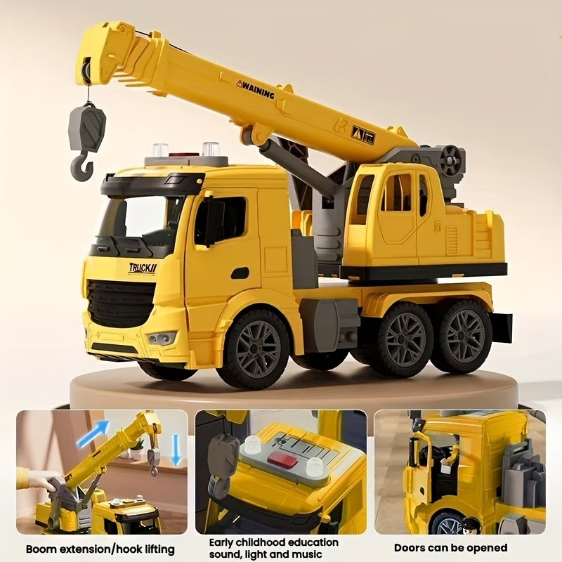 Huge Inertia Crane Toy - Engineering Vehicle Toys with Interactive Track. Crane Boasts Telescopic Arm & Double Doors. Perfect As Christmas, Easter Or Birthday Gift for Young Builders