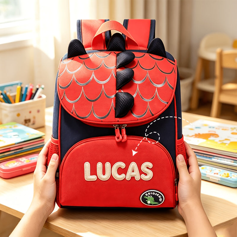 [Dinosaur Backpack] Dinosaur Backpack with Customizable Name/Text - Embroidered Craftsmanship, Cute Cartoon Style Casual Backpack, Lightweight Student Bag, Suitable for Outdoor Travel And School Season, Ideal Holiday Gift