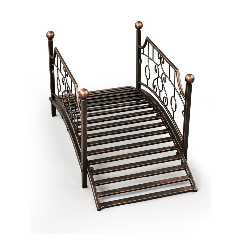Flat-top Handrail, 3.3ft, with Round Iron Balls, Black/bronze Wrought Iron Courtyard Bridge.