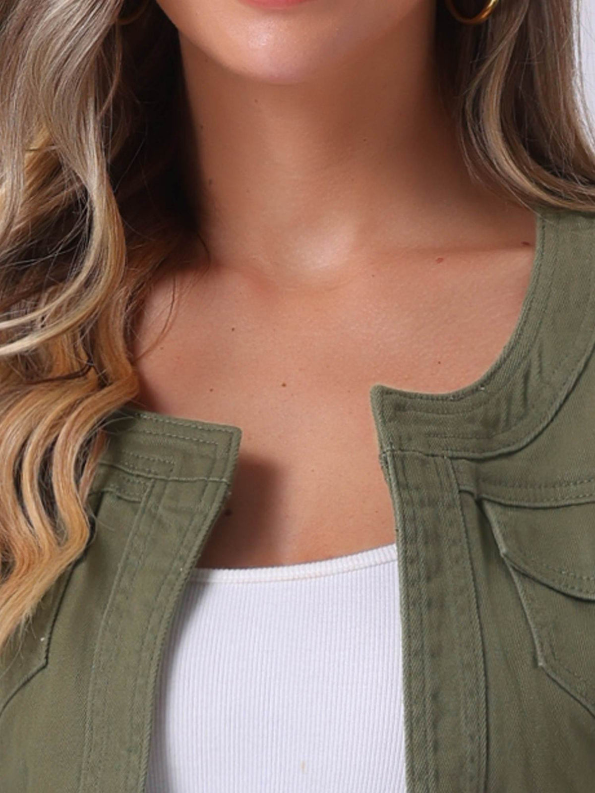 Denim Jacket for Women' S Collarless Cardigan 3/4 Sleeve Crop Jean Jackets