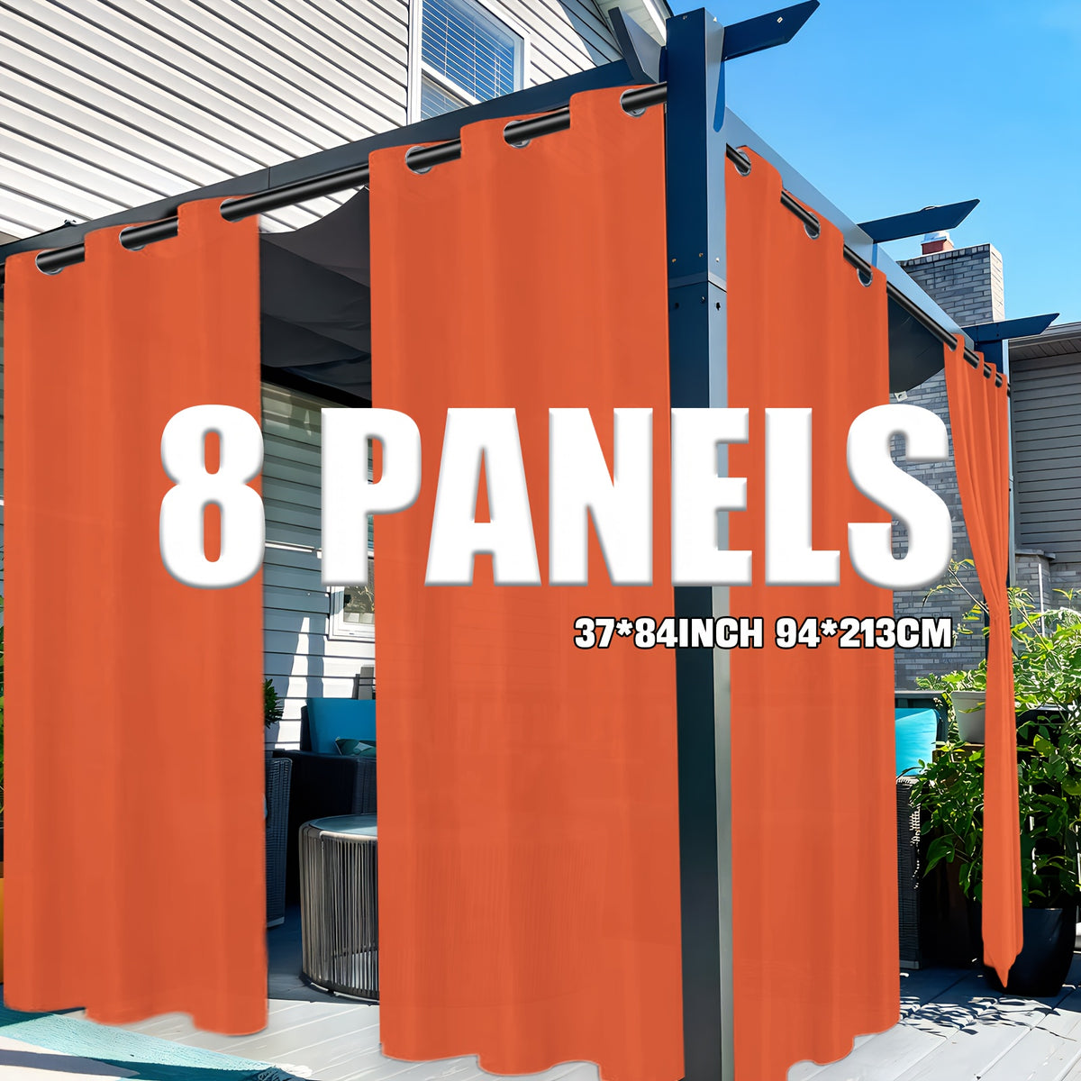 8 Panels of Curtains - Outdoor Waterproof Curtains, Privacy Protection & Filtered Curtains Grommet External Curtains Are Suitable for Porches, Gazebos, Backyards