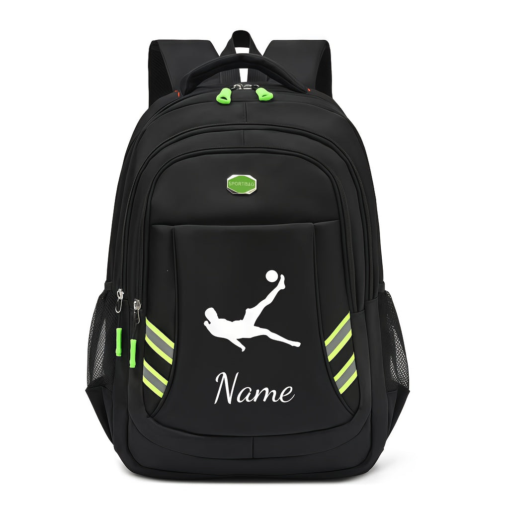 Silhouette of a Football Player Scoring a Goal, Large Capacity Student Backpack with Reflective Strips, Adjustable Shoulder Straps, Multifunctional, Suitable for Travel And School Trips, Ideal for Teenagers