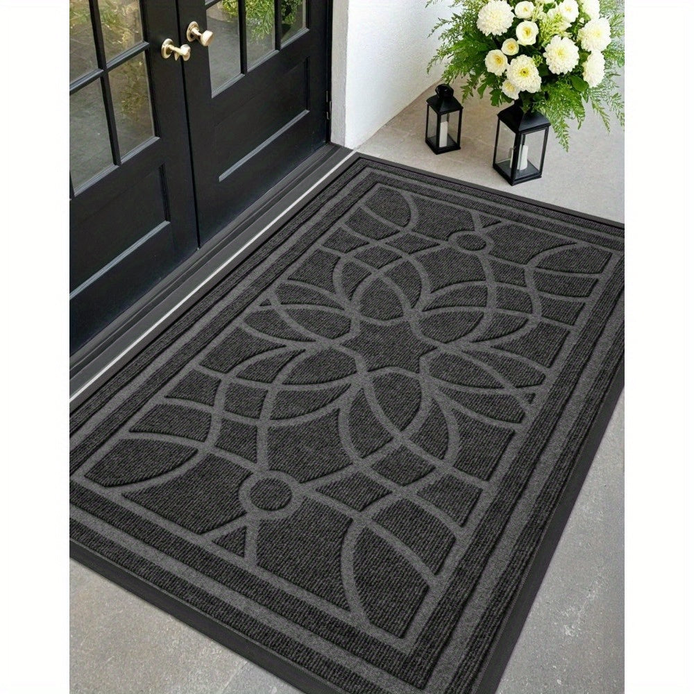 Outdoor Door Mat, Heavy Duty Non-Slip Entryway Mat, Low Profile Dirt Trapper Front Door Rug, Easy to Clean Indoor Outdoor Welcome Mat with Mandala Pattern, Brown
