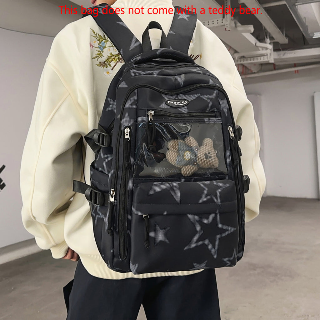 Fashion Trendy Large Capacity Star Print Book Bag Unisex All-Match Design Sense Backpack Padded Commuter Bag Trendy
