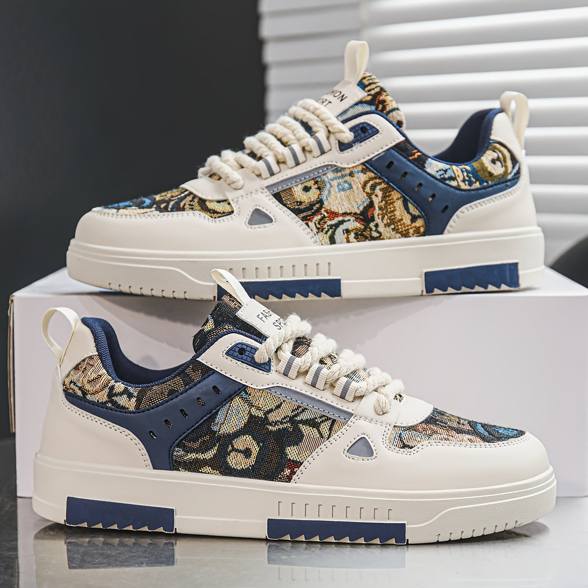 Men'S Individual Fashion Trendy Random Print Street Handsome Sneakers, Daily Versatile Outdoor Travel Comfortable Non-Slip Lightweight Casual Sports Running Shoes