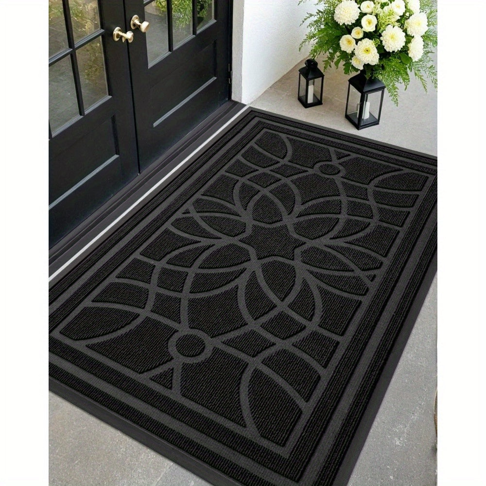 Outdoor Door Mat, Heavy Duty Non-Slip Entryway Mat, Low Profile Dirt Trapper Front Door Rug, Easy to Clean Indoor Outdoor Welcome Mat with Mandala Pattern, Brown