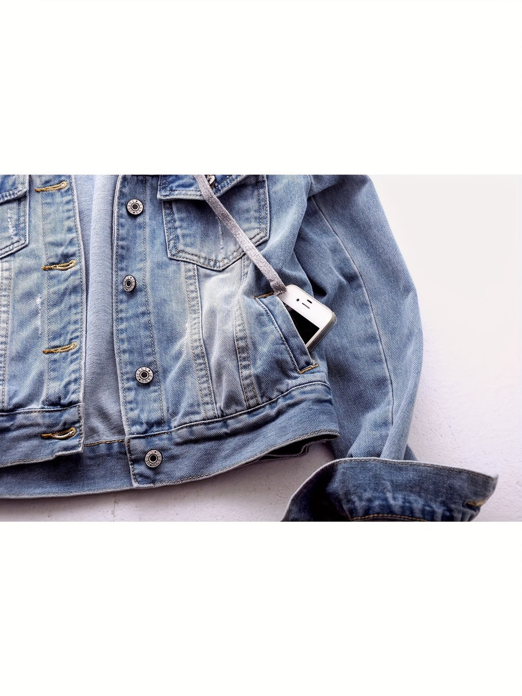Women'S Casual Denim Jacket, Long-sleeved Hooded Denim Short Jacket, Hat Can Be Removed, Suitable For Spring And Autumn And Any Occasion