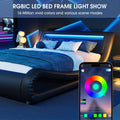 Modern Queen Bed Frame With RGBW LED Lights Headboard, Low Profile Upholstered Platform Sleigh Design, Strong Wood Slats Support, No Box Spring Needed