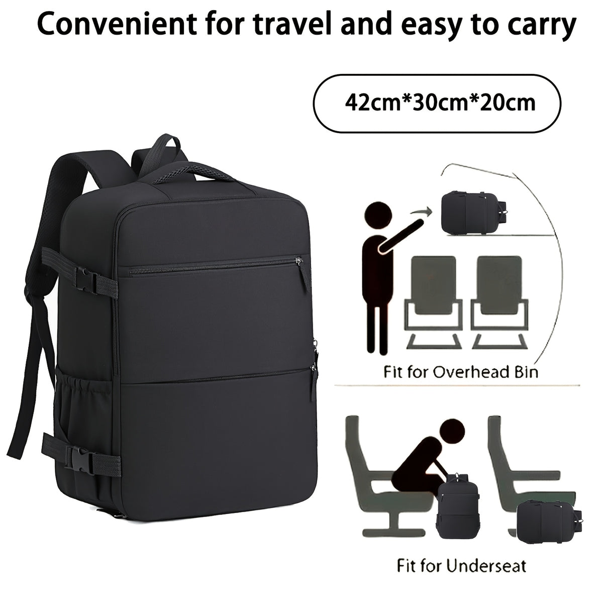 Travel Carry-On Backpack (Airplane Approved Size), Ultra-Practical Women'S Men'S Luggage Bag, Suitable for Business Travel with Separate Shoe Compartment And 180-Degree Opening Main Compartment, Solid Color Casual Large Capacity Travel Backpack
