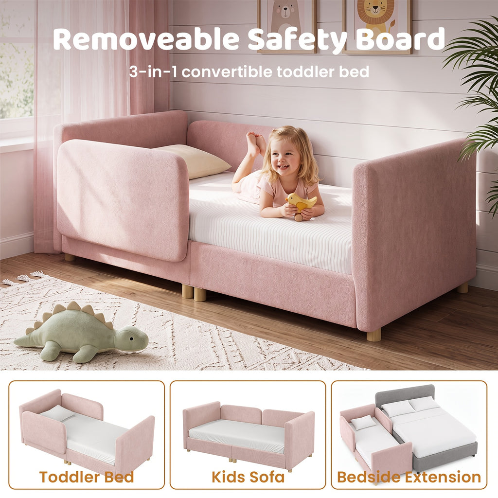 3-In-1 Toddler Bed And Sofa Bed with Safety Guardrails, Soft Skin-Friendly Upholstery, Fits Standard Crib Mattress, for Kids' Bedroom, Mattress Not Included