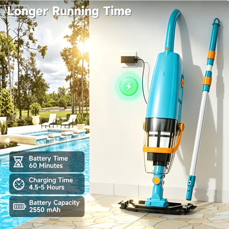 Lydsto Handheld Cordless Pool Vacuum Cleaner, Equipped with an Extendable Long Pole, Rechargeable Cordless Design, Up to 70 Minutes of Battery Life, Powerful Suction for Efficient Cleaning