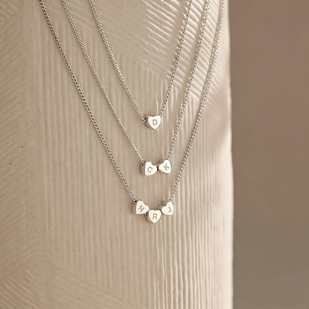 Custom Heart Letter Stainless Steel Necklace Personalized Multi-Letter Pendant, Any Letter Combination, Waterproof & Rustproof for Daily & Formal Wear, Gift for Friend, Wife, Mother'S Day Jewelry, DIY Minimalist Birthday & Holiday Celebration