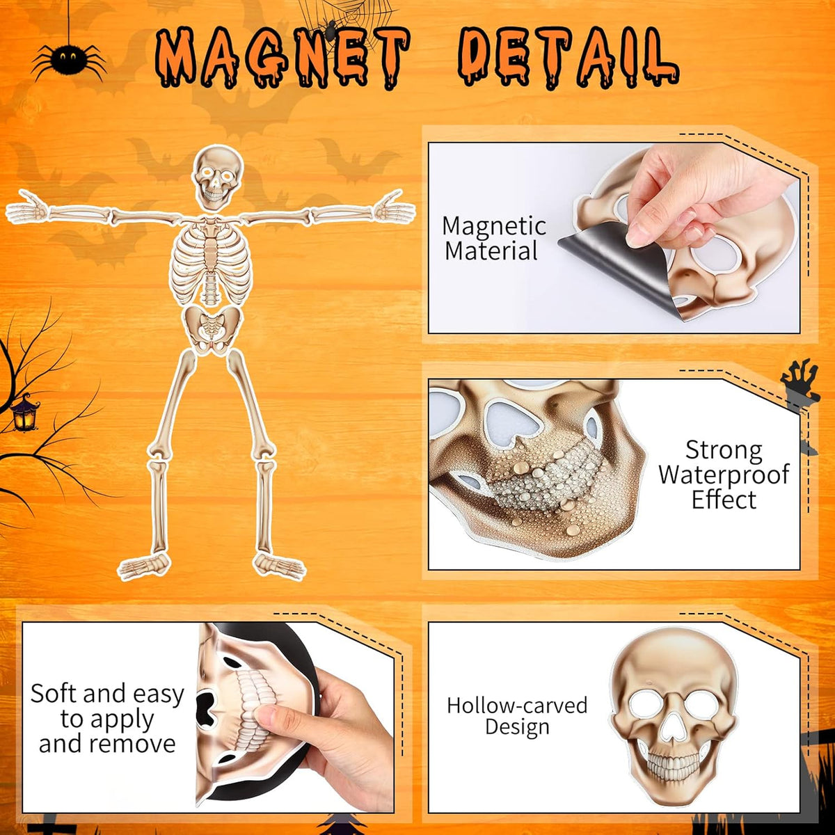 Skeleton Garage Door Magnets 57 Inches Skeleton Magnetic Sticker Decor Large DIY Garage Magnets Reusable Refrigerator Decal Magnet Sticker for Halloween Garage Decor (Beige)