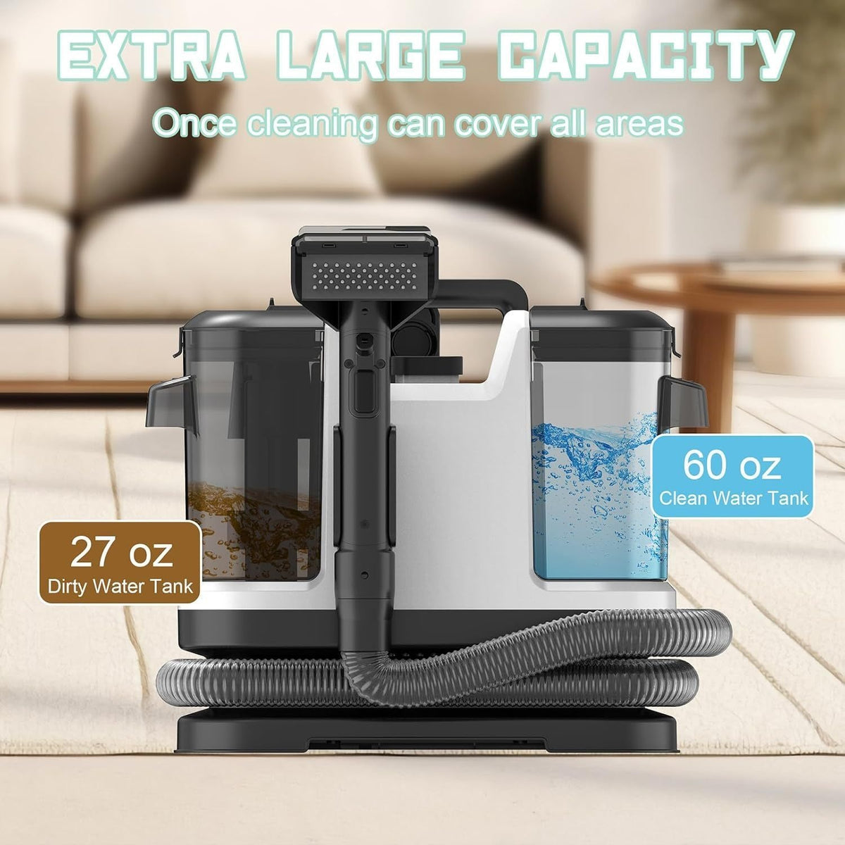 Portable Carpet Cleaner & Upholstery Cleaner Machine - 45Kpa Carpet Cleaner Machine, Self-Cleaning, Deep Cleaner for Pet Stains, Cars, Couch, Rug, Furniture with Dual Brush, Large Tank