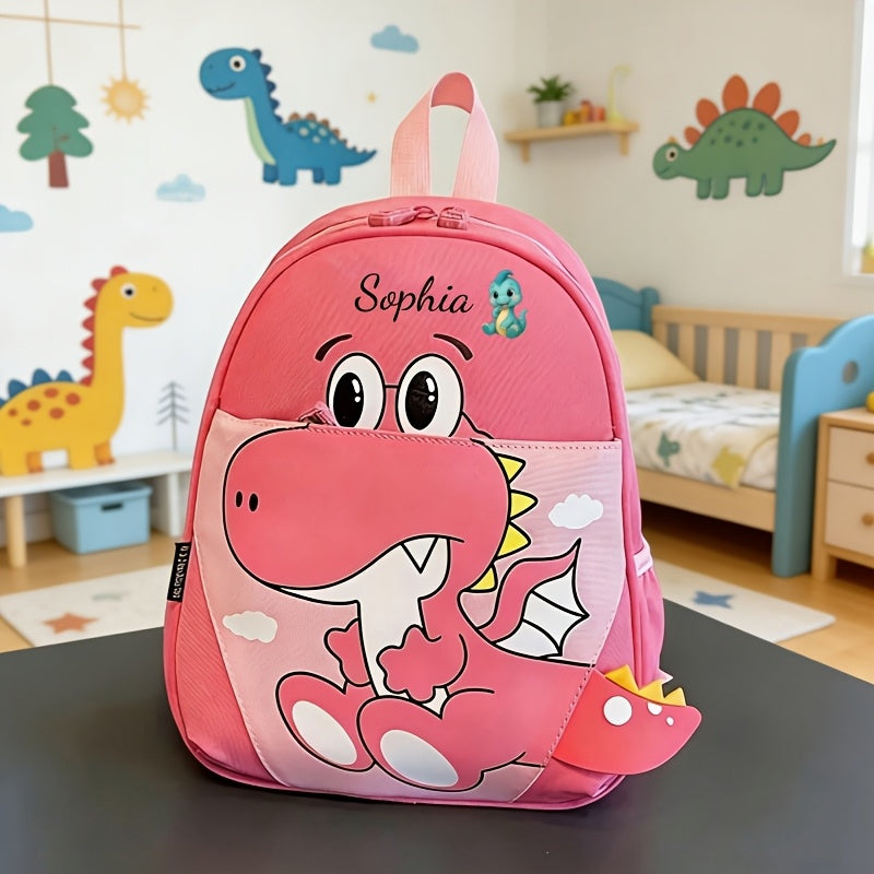 1pc Back-To-School Personalized Casual Backpack, Customizable with Name, Text, Or Blessing, Featuring Cute Cartoon Dinosaur Print, Lightweight, Multifunctional, And Easy to Carry. Durable Fabric, Multiple Colors Available