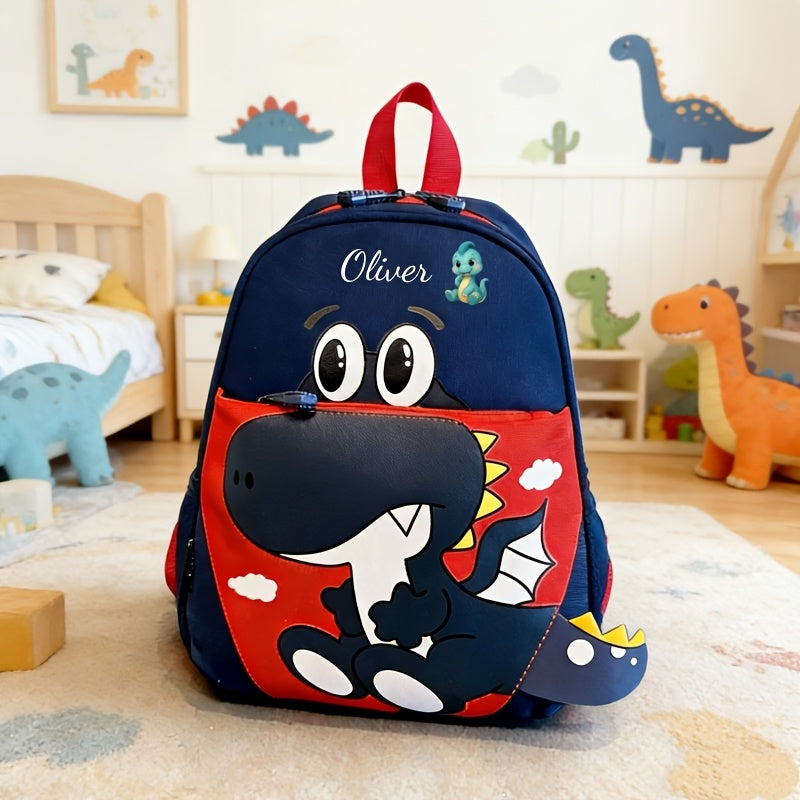 1pc Back-To-School Personalized Casual Backpack, Customizable with Name, Text, Or Blessing, Featuring Cute Cartoon Dinosaur Print, Lightweight, Multifunctional, And Easy to Carry. Durable Fabric, Multiple Colors Available