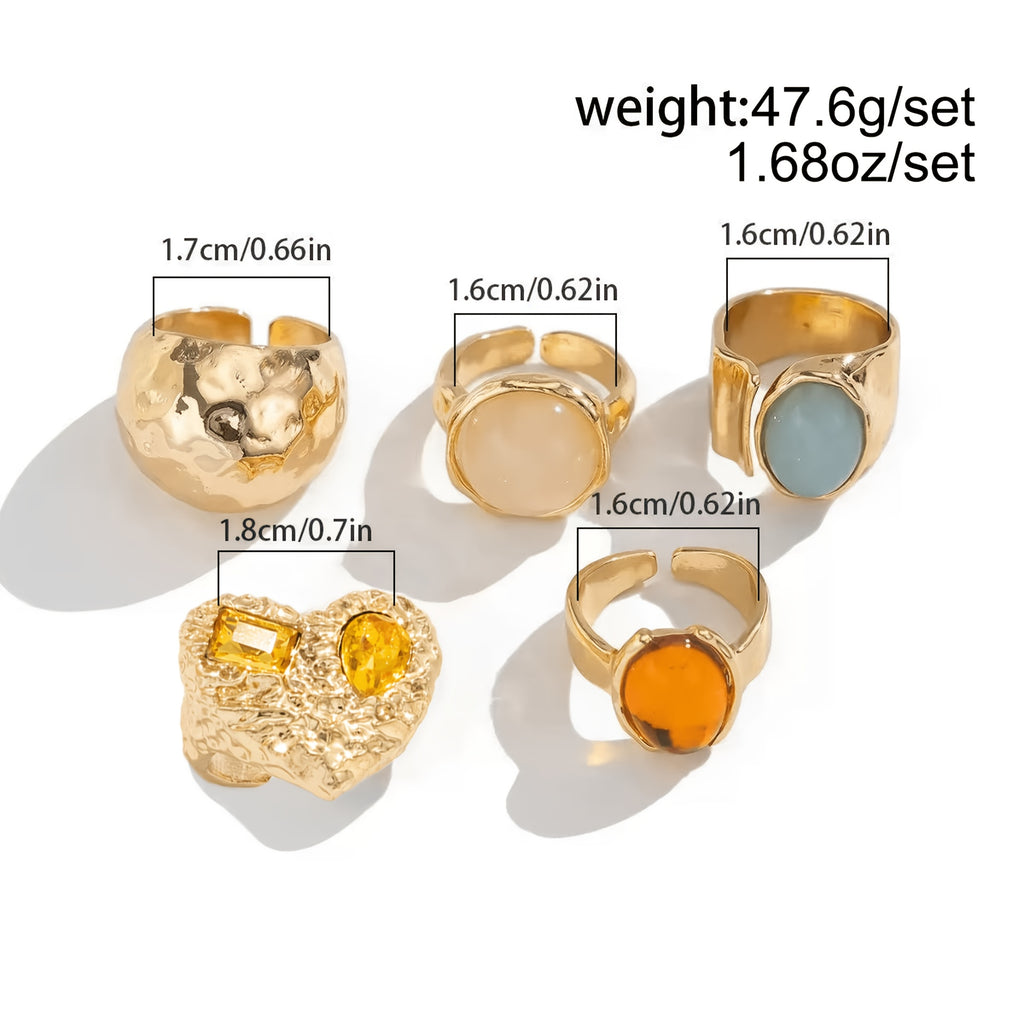Random 24/13/6pcs Fashion Easy Elegant Grand Luxurious Bling-Bling Sparkling Heart Flower Multicolor Rhinestone Oil Drop Flower Star Imitation Cat'S Eye Stone Sun Wide Band Ring Set Women'S Vacation Party Date Casual Travel Banquet Wedding Daily Mat