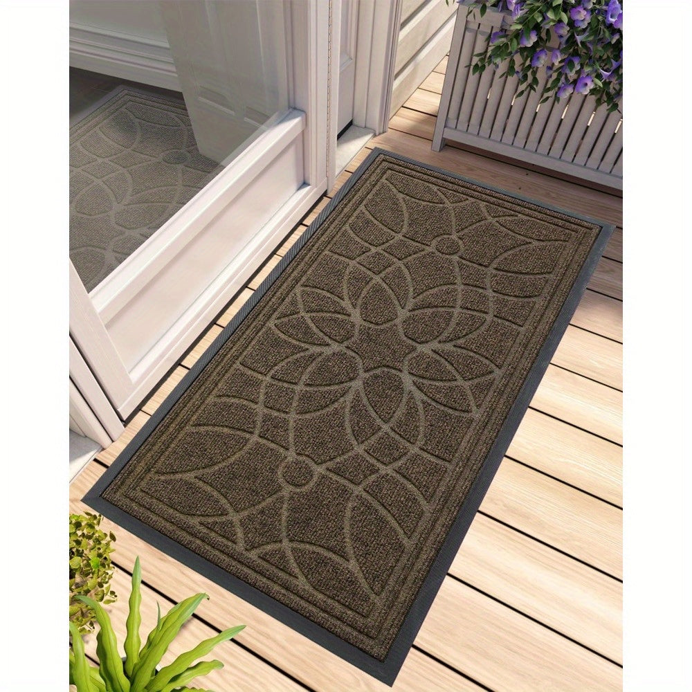 Outdoor Door Mat, Heavy Duty Non-Slip Entryway Mat, Low Profile Dirt Trapper Front Door Rug, Easy to Clean Indoor Outdoor Welcome Mat with Mandala Pattern, Brown