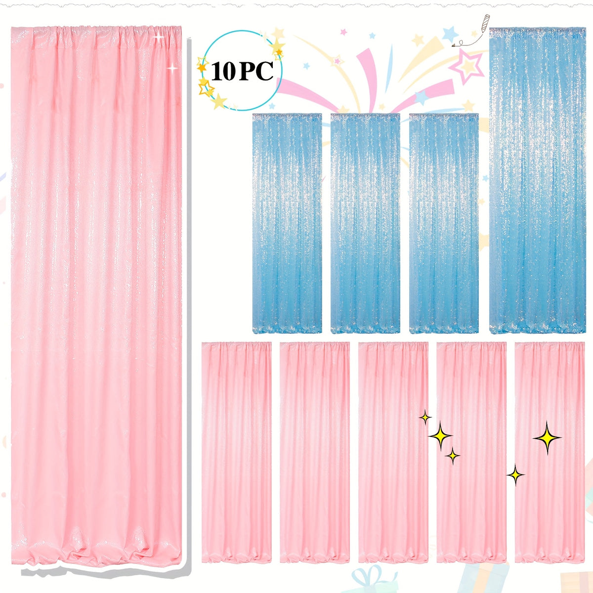 10pcs Pack Outdoor Curtains Suitable for Celebration Party Wedding Drapes with Sequin Backdrop, Semi-Sheer Blinds for Gazebo, Garden, Doorway - Grommet Top Hanging Curtains, Hand Washable /Nylon Decor