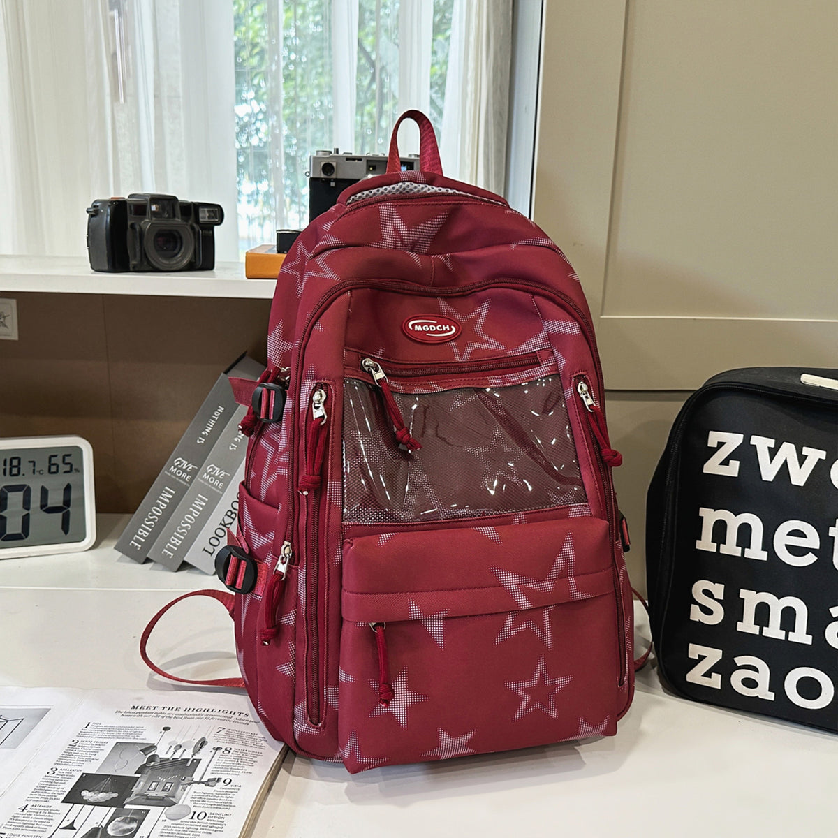 Fashion Trendy Large Capacity Star Print Book Bag Unisex All-Match Design Sense Backpack Padded Commuter Bag Trendy