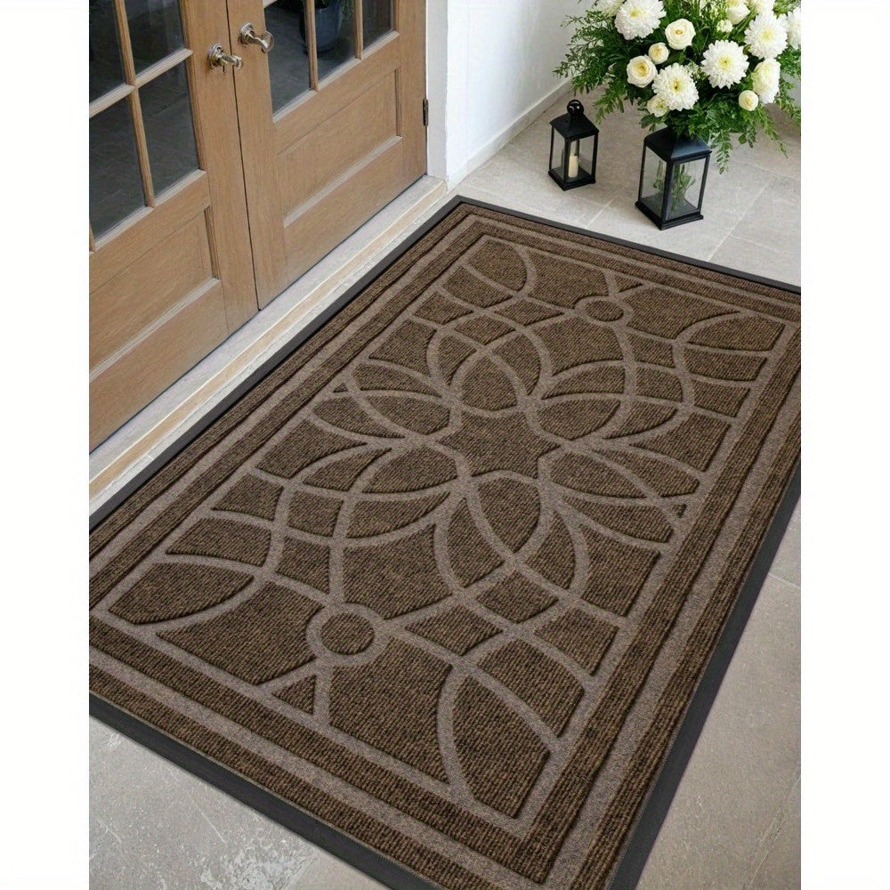 Outdoor Door Mat, Heavy Duty Non-Slip Entryway Mat, Low Profile Dirt Trapper Front Door Rug, Easy to Clean Indoor Outdoor Welcome Mat with Mandala Pattern, Brown