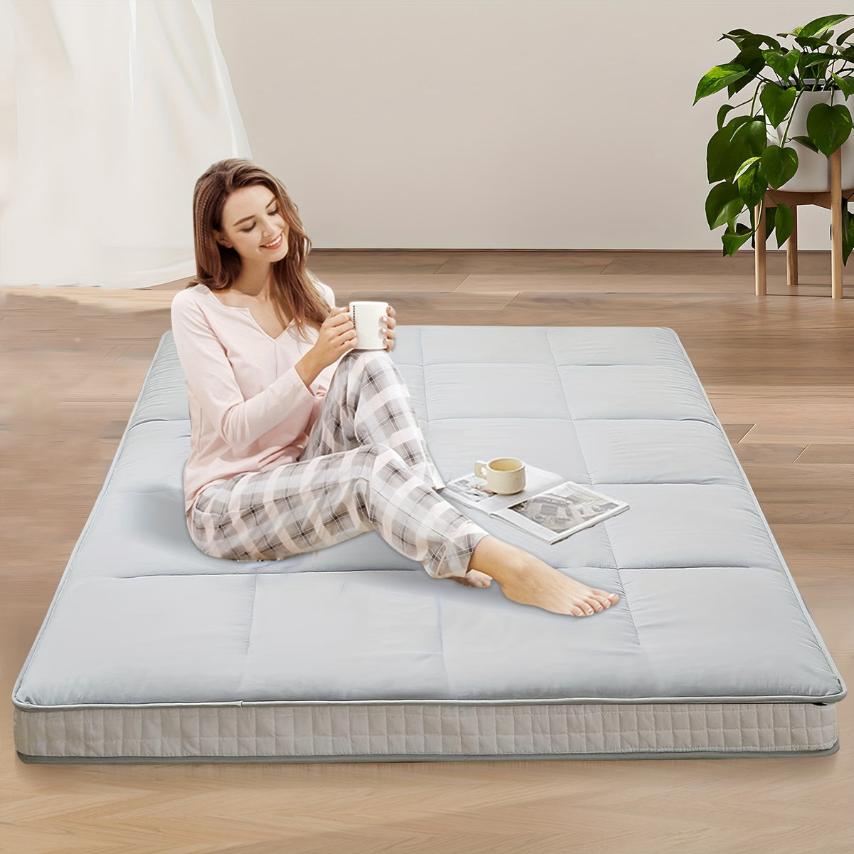 Japanese Floor Mattress Futon Mattress, Foldable Mattress, Roll Up Mattress Sleeping Tatami Mat Floor Lounger Guest Bed, Easy to Store And Portable for Camping Couch