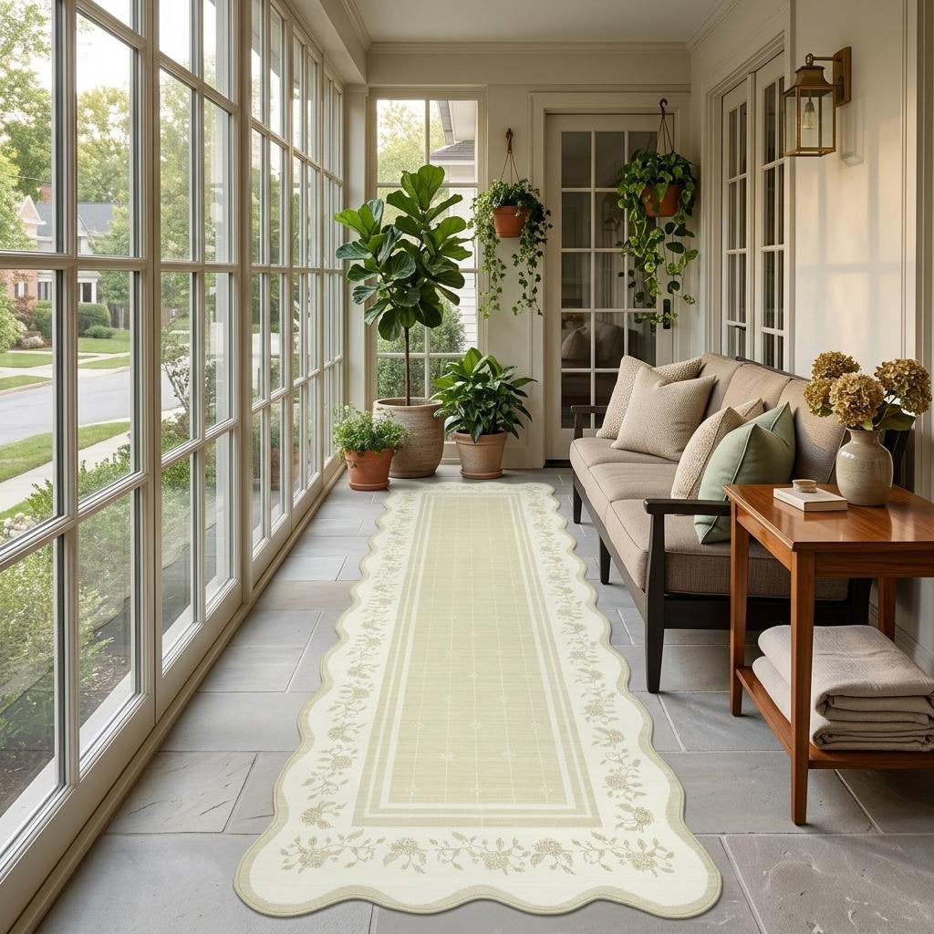 Minimalist Geometry Decor Area Rug, Washable Thin Non-Shedding Entrance Runner Rug, Modern Easy-To-Clean Printed Rug, Soft Low Pile Non-Slip Carpet with Border, Mat for Living Rooms, Bedrooms, Malls, Cafes, Yards, RV Camping, And Picnics, Beige