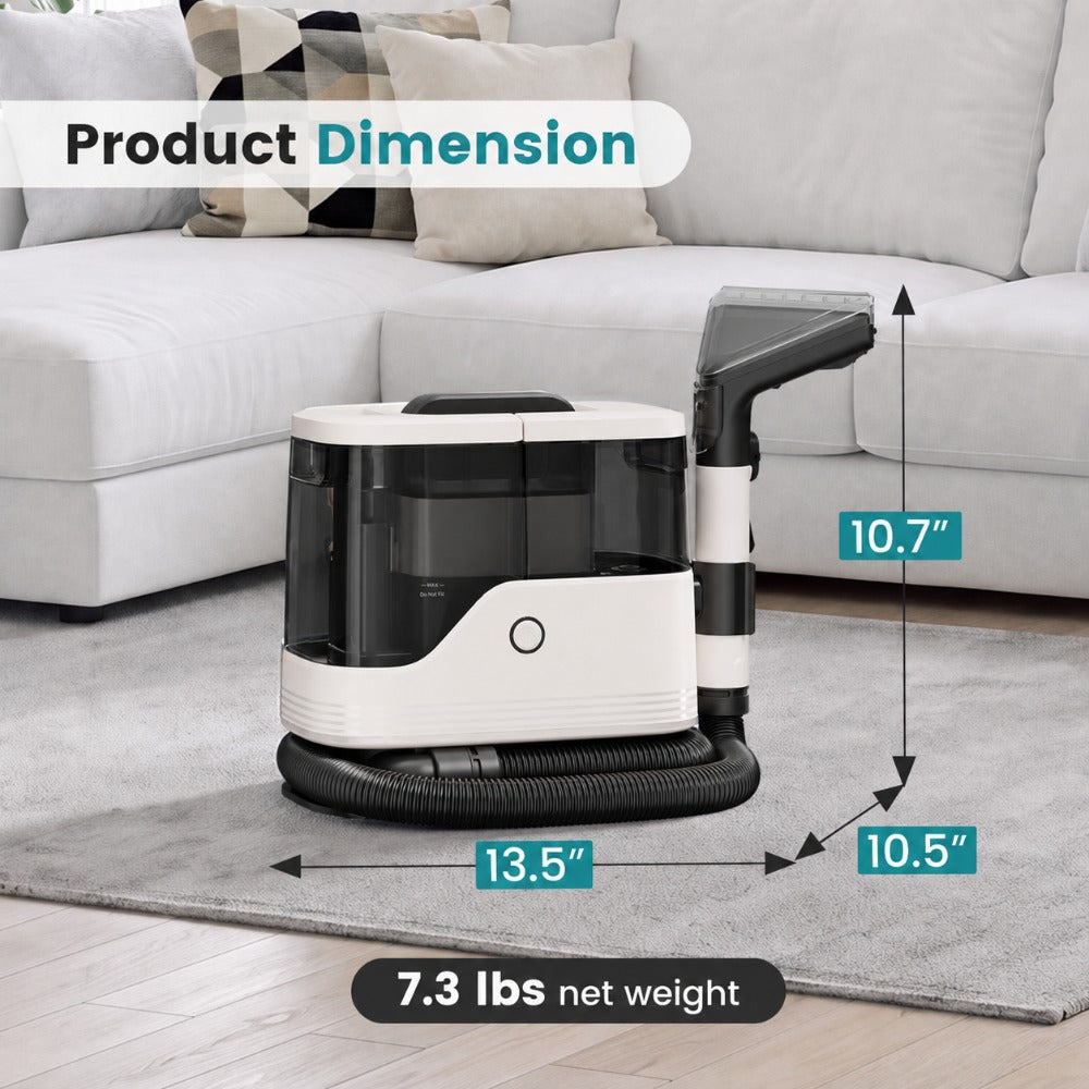 Portable Carpet Cleaner Machine, 14, 000Pa Powerful Suction Upholstery Spot Cleaner with 15.7FT Power Cord & 4FT Hose, Dual Water Tanks, Includes 2 Wide Brushes, Shoe Brush & Fabric Cleaning Solution for Pet Stains, Couch, Rugs