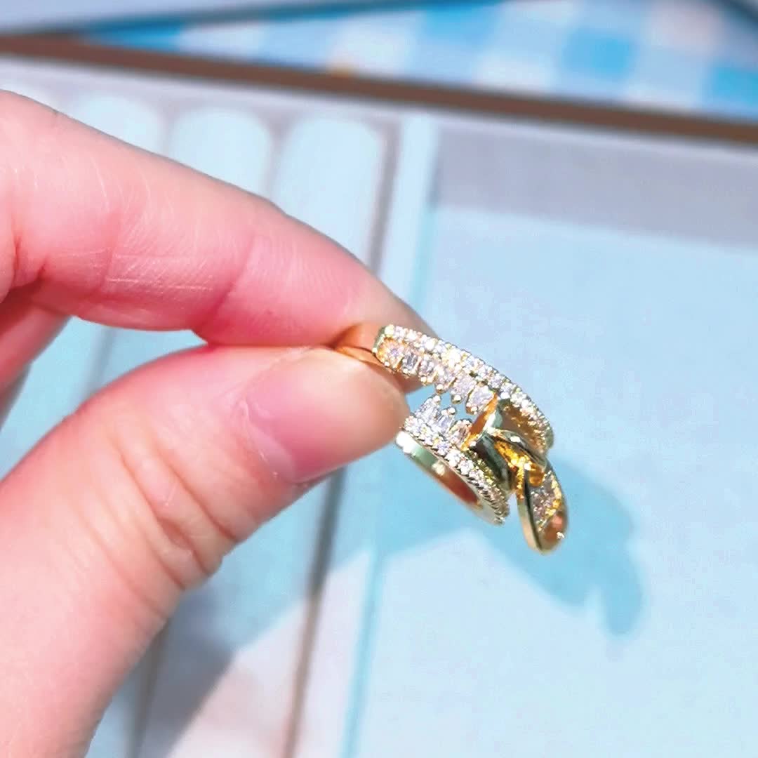A Stylish Ring, Made with Synthetic Cubic Zirconia, Copper Base, Unique Plating, Elegant Zipper Design, Suitable for Daily Wear And Gifting- Single Piece