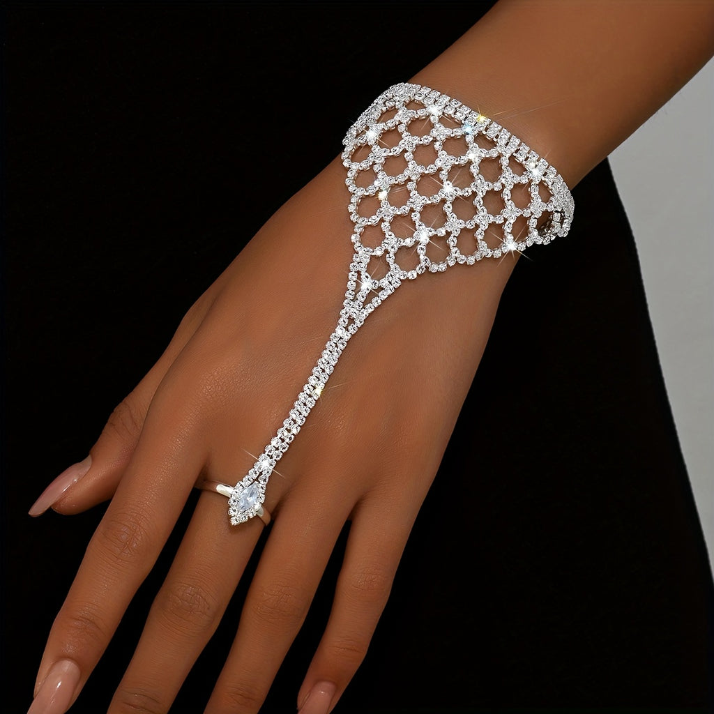 [Bride, Ballroom, Party] Fashionable, Elegant, Personalized, Versatile, Wrap-Around Hand Back Chain, High-End Copper Inlaid Rhinestones Material, Suitable for Bride, Ballroom, Party Additions
