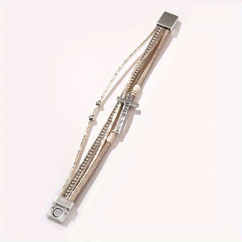 1pc Bohemian PU Cross Rhinestone Women's Bracelet