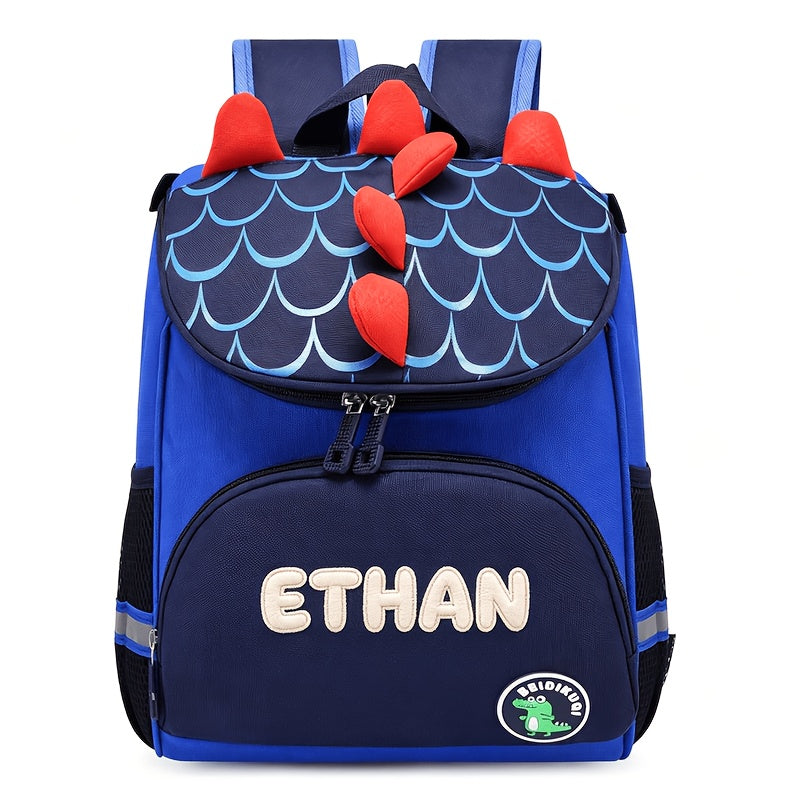 [Dinosaur Backpack] Dinosaur Backpack with Customizable Name/Text - Embroidered Craftsmanship, Cute Cartoon Style Casual Backpack, Lightweight Student Bag, Suitable for Outdoor Travel And School Season, Ideal Holiday Gift