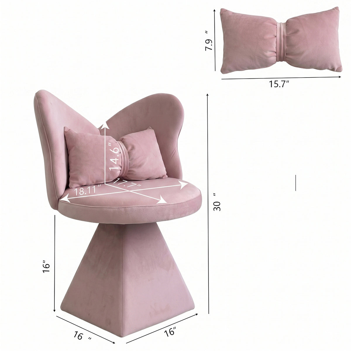 1-Piece Vanity Chair - Armless - 360° Swivel - Chenille Velvet Pink/ Chenille Velvet White/ Chenille Velvet Green - Living Room, Bedroom, Dressing Table, Dining Room, Study