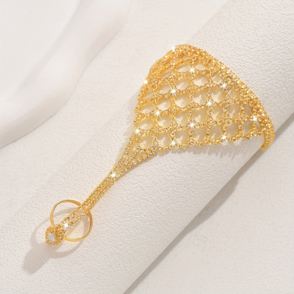[Bride, Ballroom, Party] Fashionable, Elegant, Personalized, Versatile, Wrap-Around Hand Back Chain, High-End Copper Inlaid Rhinestones Material, Suitable for Bride, Ballroom, Party Additions