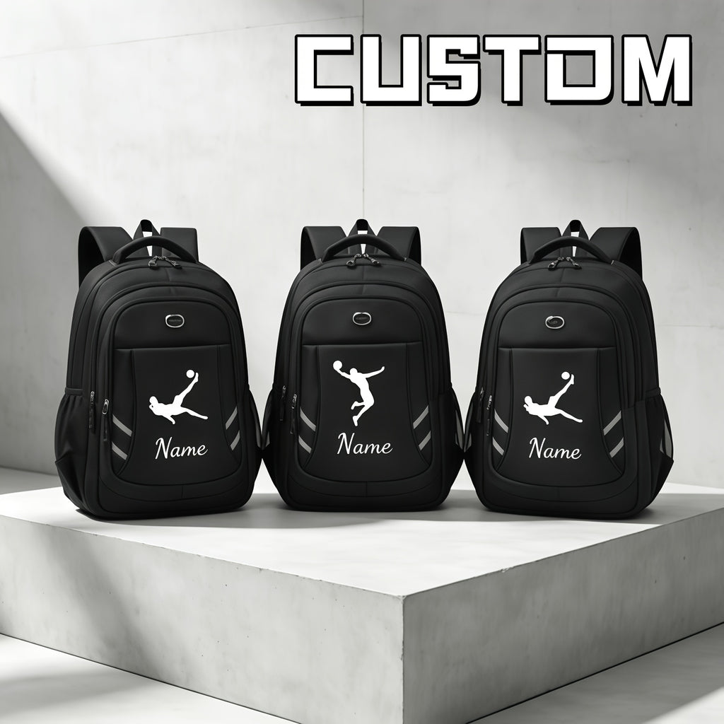 Silhouette of a Football Player Scoring a Goal, Large Capacity Student Backpack with Reflective Strips, Adjustable Shoulder Straps, Multifunctional, Suitable for Travel And School Trips, Ideal for Teenagers