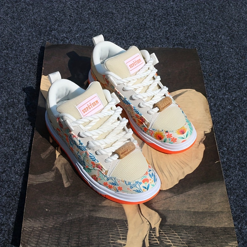 [Sneakers] Fashionable New White Print Loafers, Plus Size Trendy Men'S Skate Shoes, Versatile Athletic Casual Shoes, Wear-Resistant And Slip-Proof