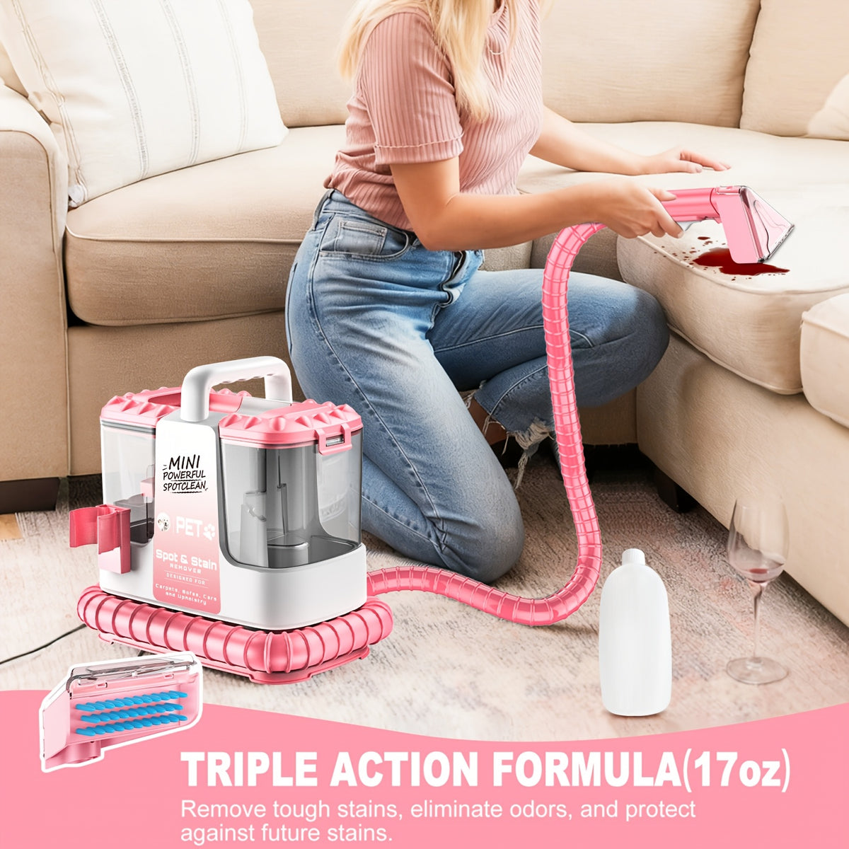 Portable Carpet Spot Cleaner And Pet Stain Remover, 25Kpa Powerful Suction with Versatile Tools for Upholstery, Couches, Car And Auto Detailer