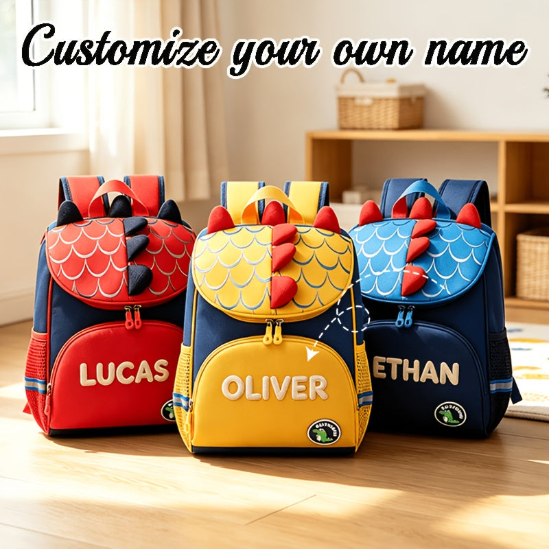 [Dinosaur Backpack] Dinosaur Backpack with Customizable Name/Text - Embroidered Craftsmanship, Cute Cartoon Style Casual Backpack, Lightweight Student Bag, Suitable for Outdoor Travel And School Season, Ideal Holiday Gift